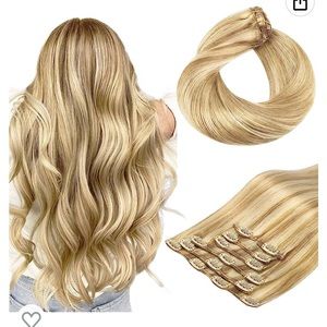 20 inch, 120g, light blonde clip in hair extension kit. Real human hair